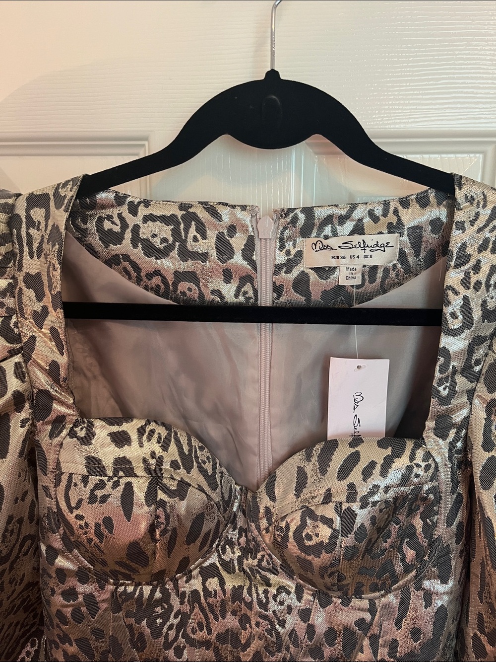 NWT Miss Selfridge Metallic Leopard Mini Dress - Picture 3 of 11
